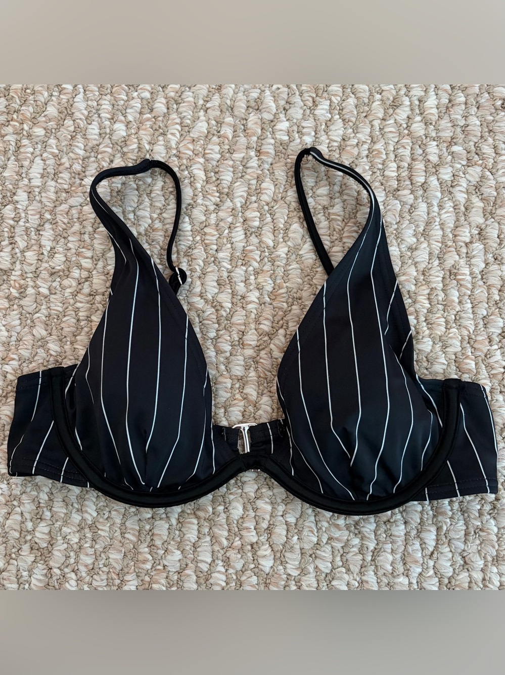 Black Pinstripe Underwire Bikini Top